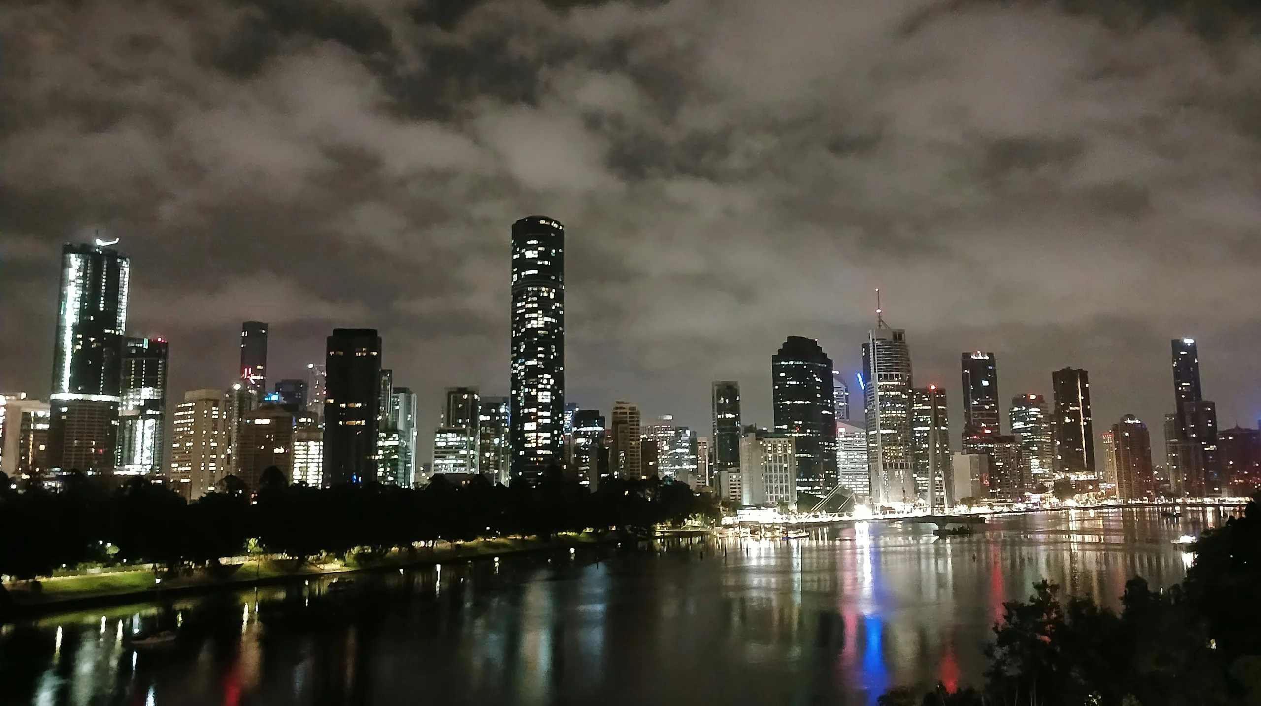Brisbane skyline across the river at night
