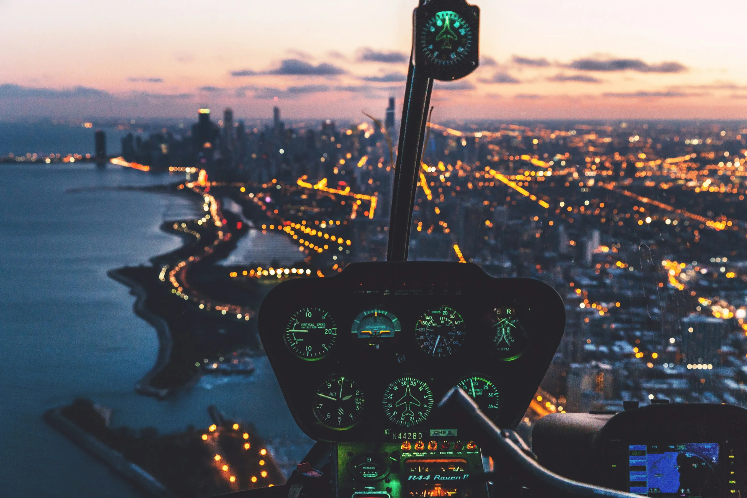 Helicopter cockpit during a dual training flight