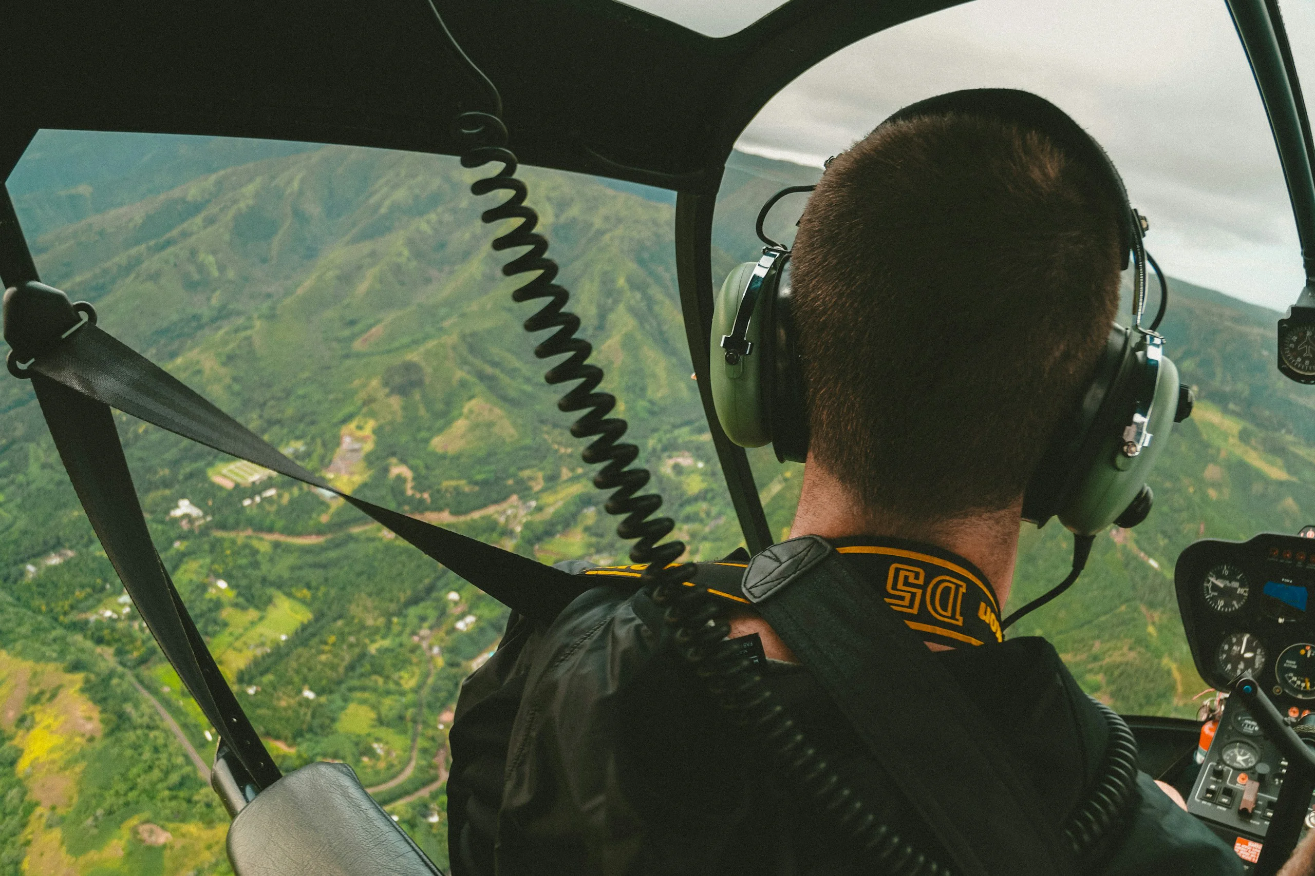 Helicopter cockpit during a training flight