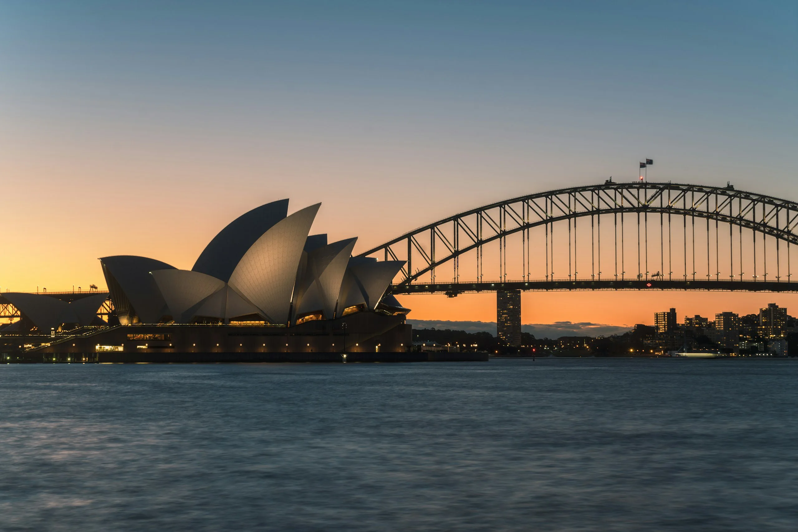 Sydney Opera House and Harbour Bridge at dusk
